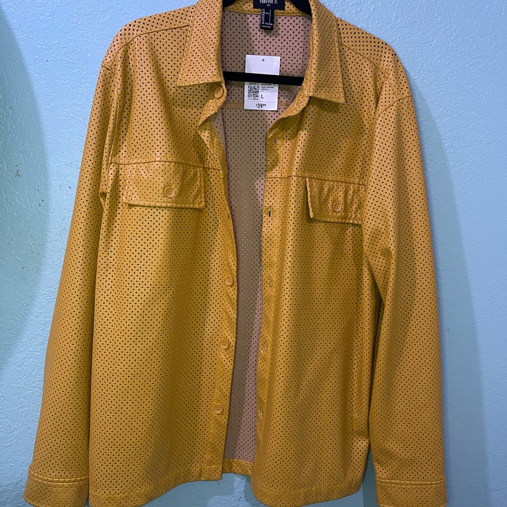 Forever 21 Yellow Dotted Shirt Jacket